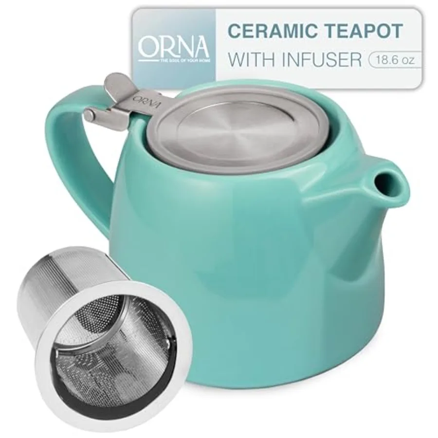 

ORNA Ceramic Teapot with Tea Infuser Small Tea Pot for Loose Leaf Tea 550ml/ 18.6 Oz Non-Stove Porcelain Teapot for 2 Cups with