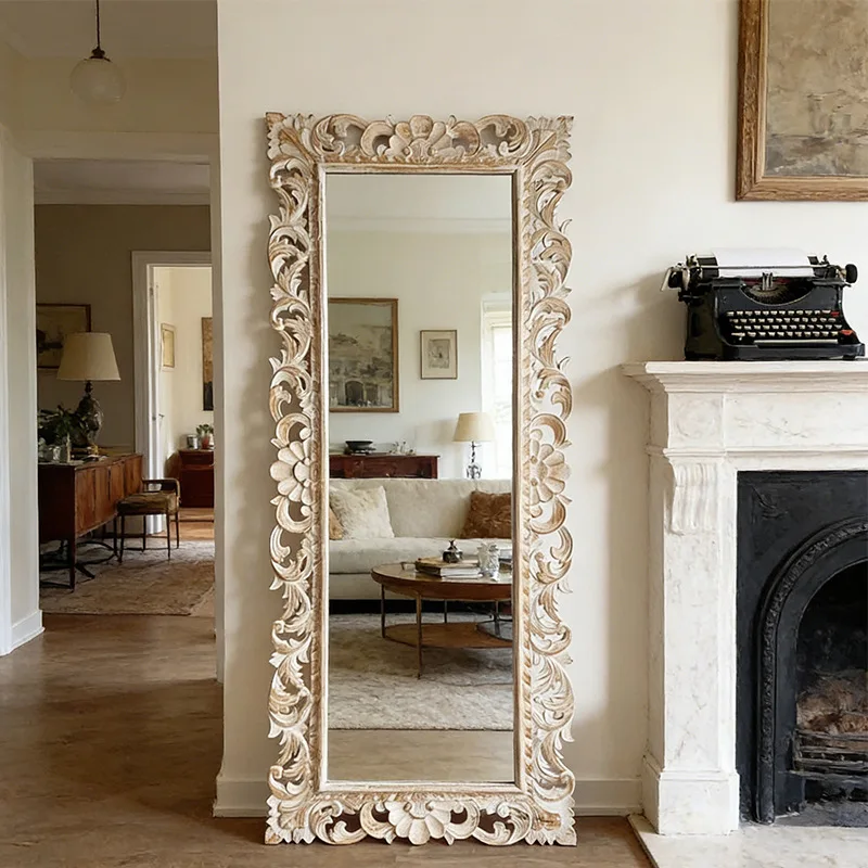 Full body mirror European retro hollow carved full-length mirror high value