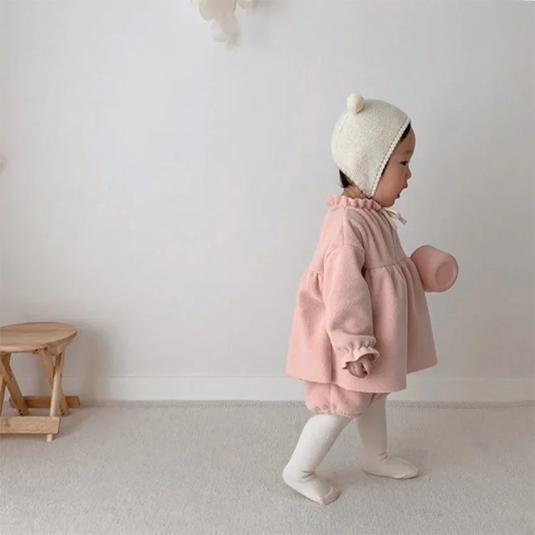 

Autumn and Winter Fashion Plus Plush Thick Solid Color Casual and Comfortable Warm Jumpsuit Baby Rompers