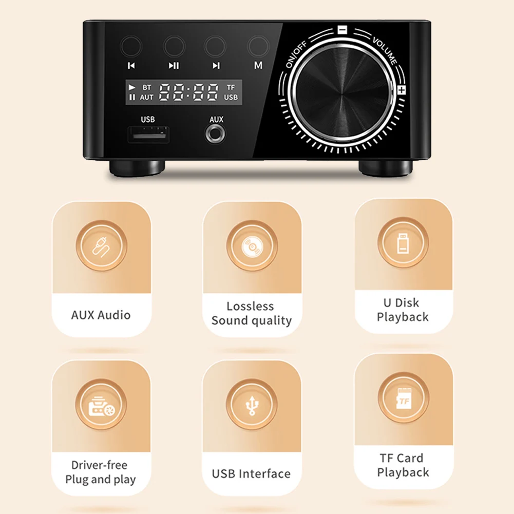 Mini Amplifier Class D 50Wx2 CS8673E Audio Power Amplifier With Digital Display Bluetooth-compatible 5.0 AUX TF Home Theater