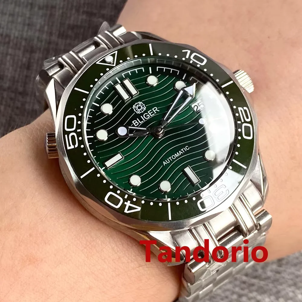 Bliger 41mm Men's Watch Sapphire Crystal Auto Date Stainless Steel Case Mental Bracelet NH35 PT5000 Movement