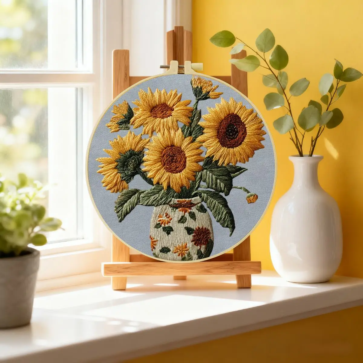 1 Stück 20X20CM/15X15CM 7,87/6,3 Zoll Sonnenblumen-Stickerei-Starter-Kit DIY-Kit DIY-Stickerei-Set Handarbeiten Malerei – Detail 2