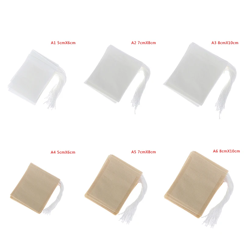 100Pc 6/7cm Tea Bag Teabags Biodegradable Paper Drawstring Eco-Friendly Filter Empty Loose Leaf Powder Herbal Medicine Strainer