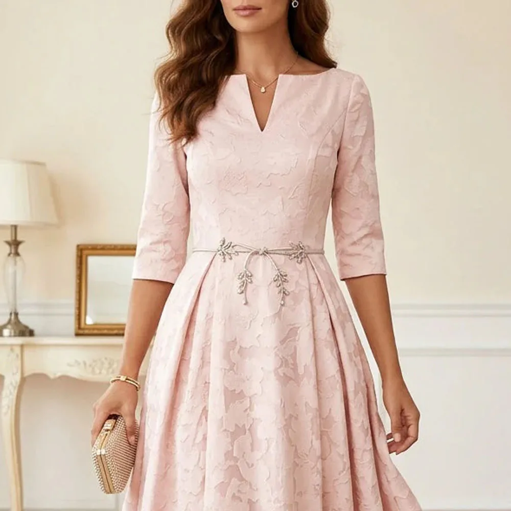 Customzied Mother of The Bride Dress Floral Print 3/4 Sleeves V Neck A Line Draped Ankle Length for Wedding Guest Gowns Evening