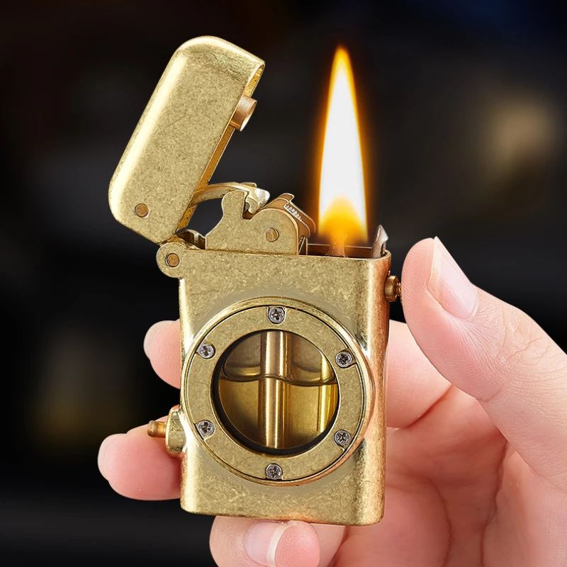 Retro Kerosenes Lighter, Windproof, One Click, Pop-up Ignition, Safety Switch, Transparent Oil Tank, Men's Gift, High End, Metal