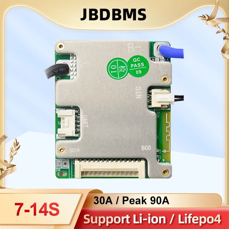 

JBD Smart BMS 7s 8s 9s 10s 11s 12s 13s 14s 24V 36V 48V 30A Continuous Peak 90A BT APP uart Li-ion LifePO4 Smart Balance Board