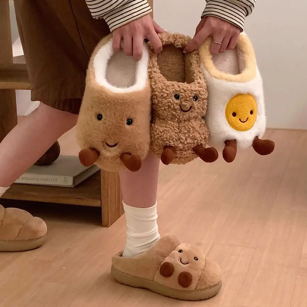 لطيف kawaii الخبز الشتاء نعال من القطن لينة الدفء حذاء مسطح عدم الانزلاق سميكة أسفل غامض النعال الشتاء #5