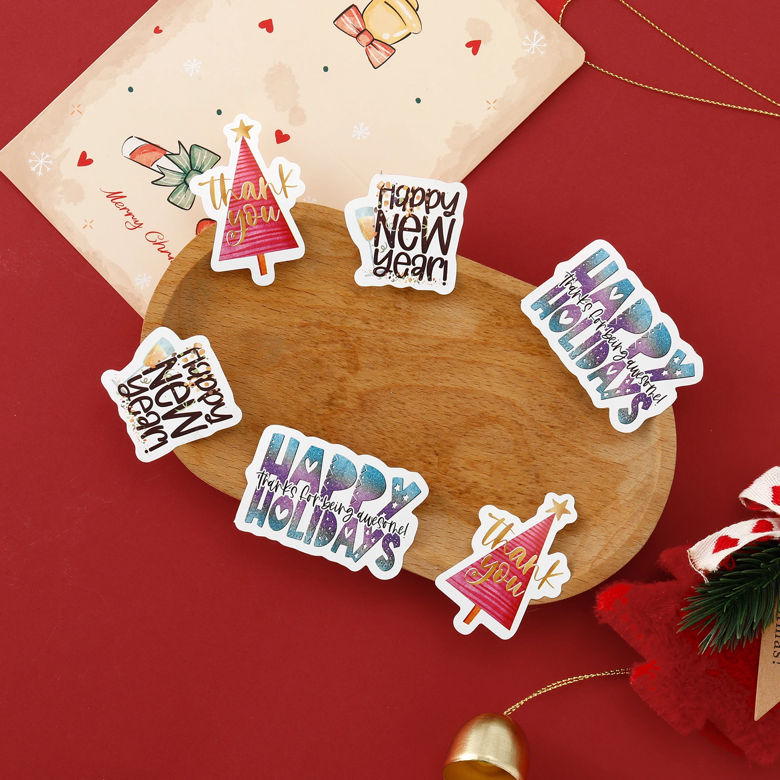 Christmas New Year Stickers Special-Shaped Waterproof Reusable Event Party Gift Packaging Envelope Greeting Card