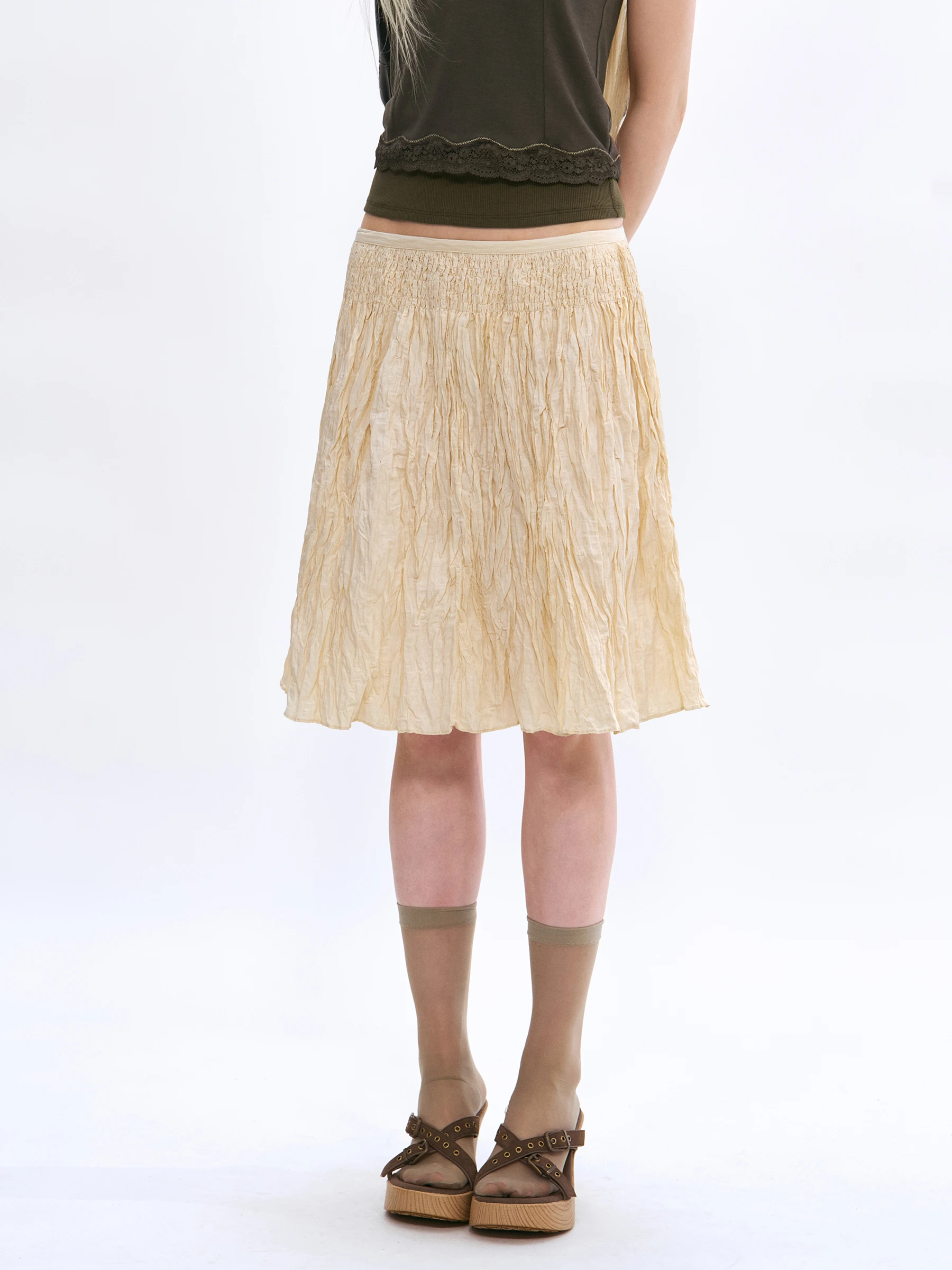 VERMO Low Waist Free Shape Umbrella Half Skirt Pickled Cabbage Texture Cotton A-Line Skirt Women's Summer Fashion