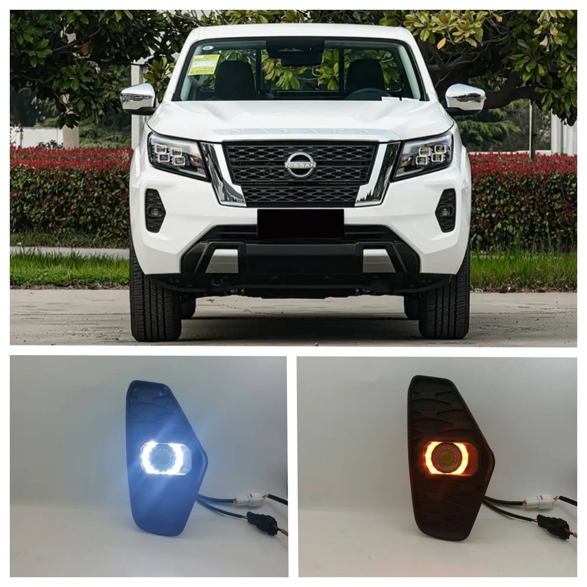 

LED Fog Lights Assembly For Nissan Navara NP300 Frontier 2020 2021 2022 Dual Colors Angel Eye Daytime running light Fog Lamp Kit