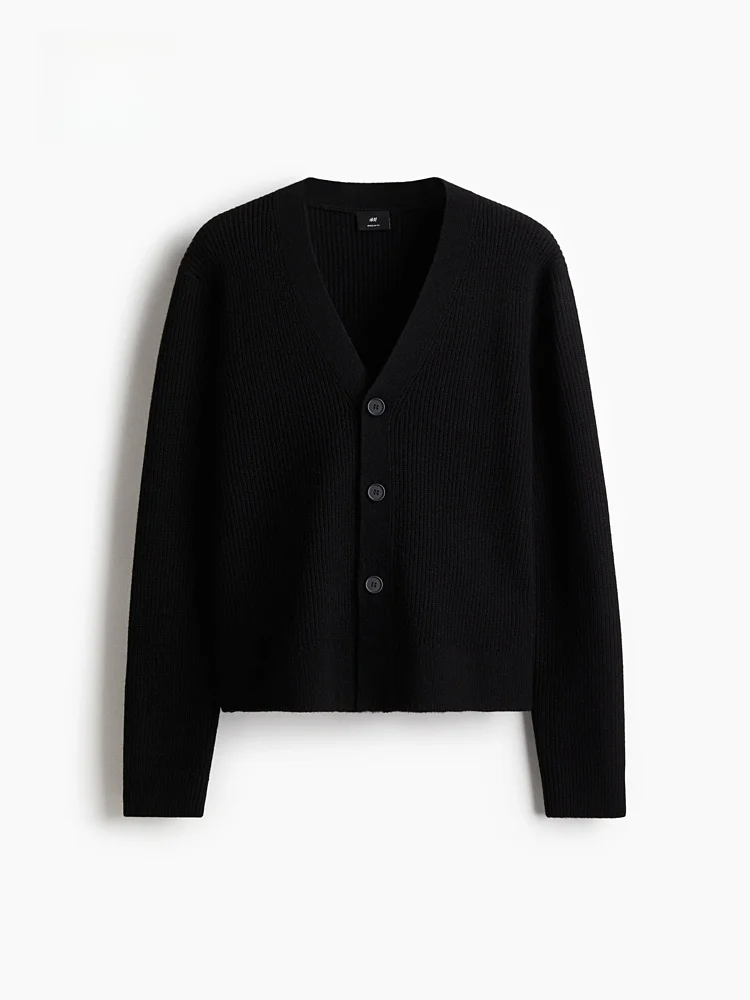 H&M Men's Knitwear Stand Fit Wool Open Cardigan 00% Wool Casual Sle Youth Faion Winter New Arrival