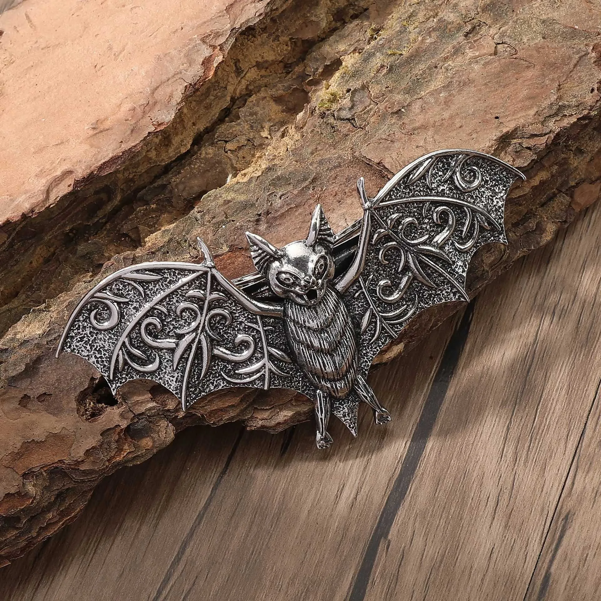 Pinza para el pelo de murciélago de viento oscuro, alas rizadas, patrón de hierba, Retro, Vintage, para hacer un antiguo peinado adecuado, estilo gótico, textura de vestir, Dec