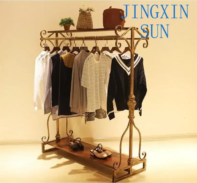 Two rows of Zhongdao floor-mounted hangers, display racks, boys'and girls' clothing store shelves