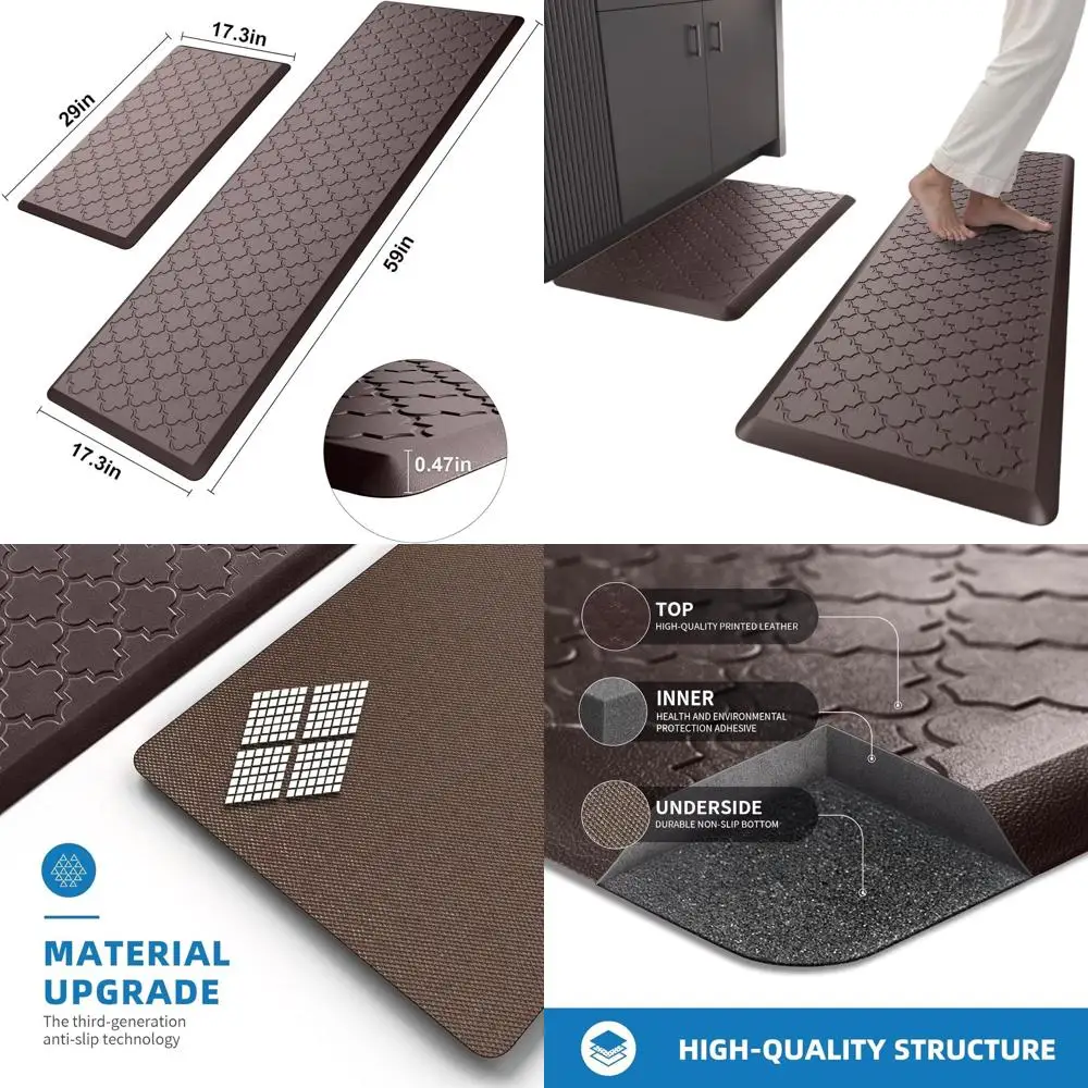 

2-Piece Kitchen Anti-Fatigue Mats - Non-Slip Cushioned Rugs for Standing, Office, Sink, Laundry, and Kitchen Use