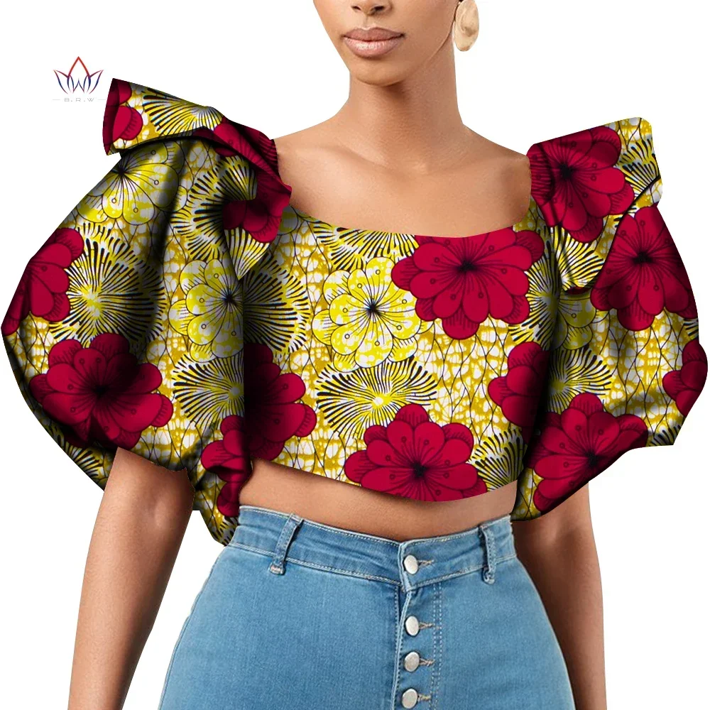Dashiki African Shirt for Women  Riche Ankara Print Causal Shirts Tops Women African Clothing Puff Sleeve Short Shirt WY831