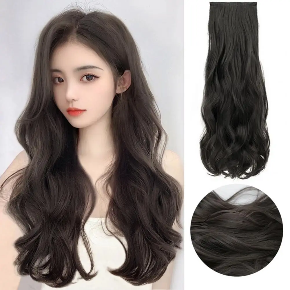 

Women Long Curly Hair Extension Fluffy Natural High Temperature Wire Invisible Clip-in Wavy Brown Black Synthetic Hairpiece