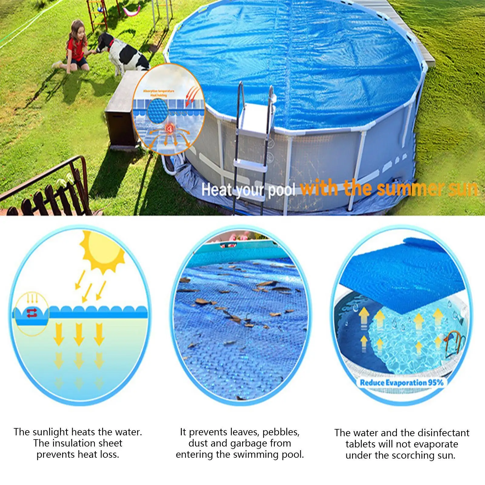 Solar Pool Cover Cuttable Round bubble Wrap Swimming Pool Heat Insulation Blanket Tear Resistant Outdoor Hot Tub Protective Lid