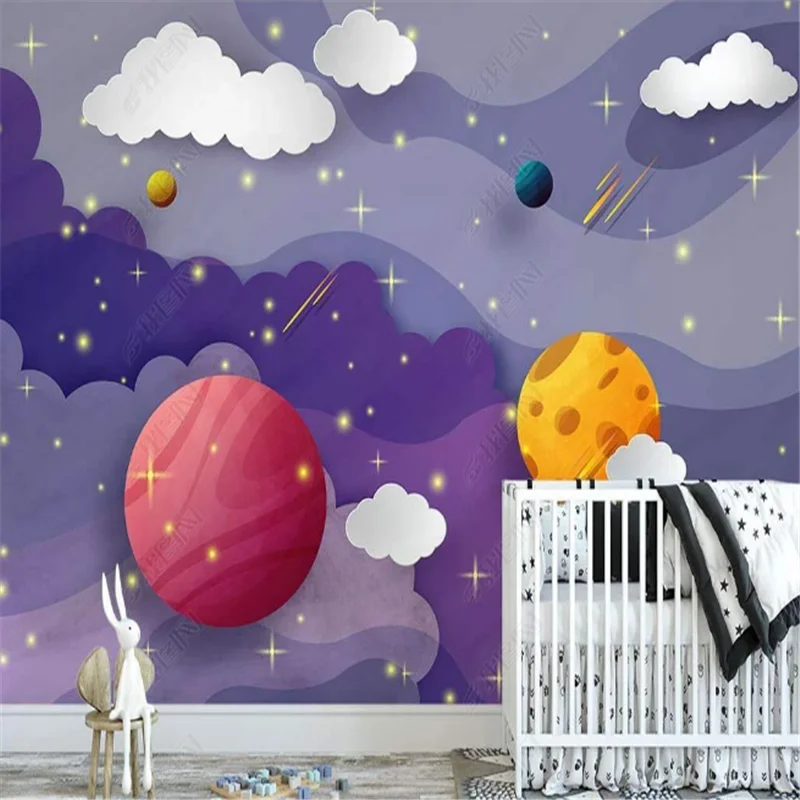 

Nordic Hand-painted 3D Mural Wallpaper for Kids Room Cartoon Space Planet Children's Room Background Wall Paper Home Decor