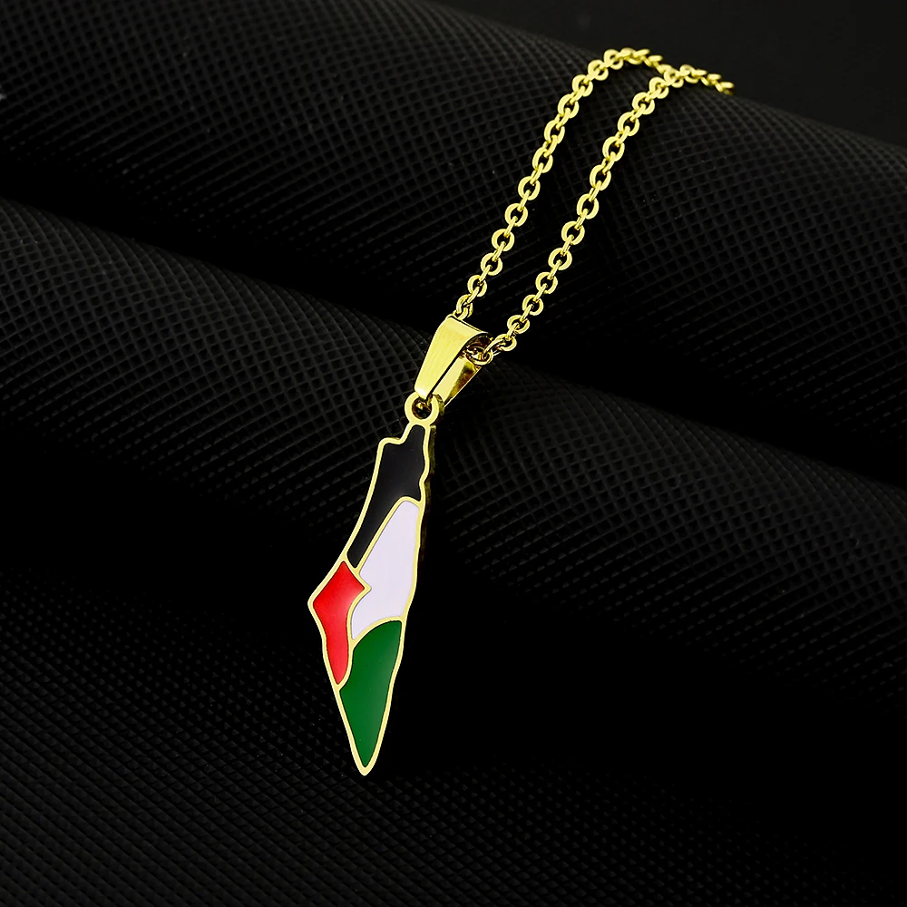 SONYA New Fashion Palestine Flag Map Pendant Necklace For Women Men Gold Silver Color Stainless Steel Jewelry Gifts