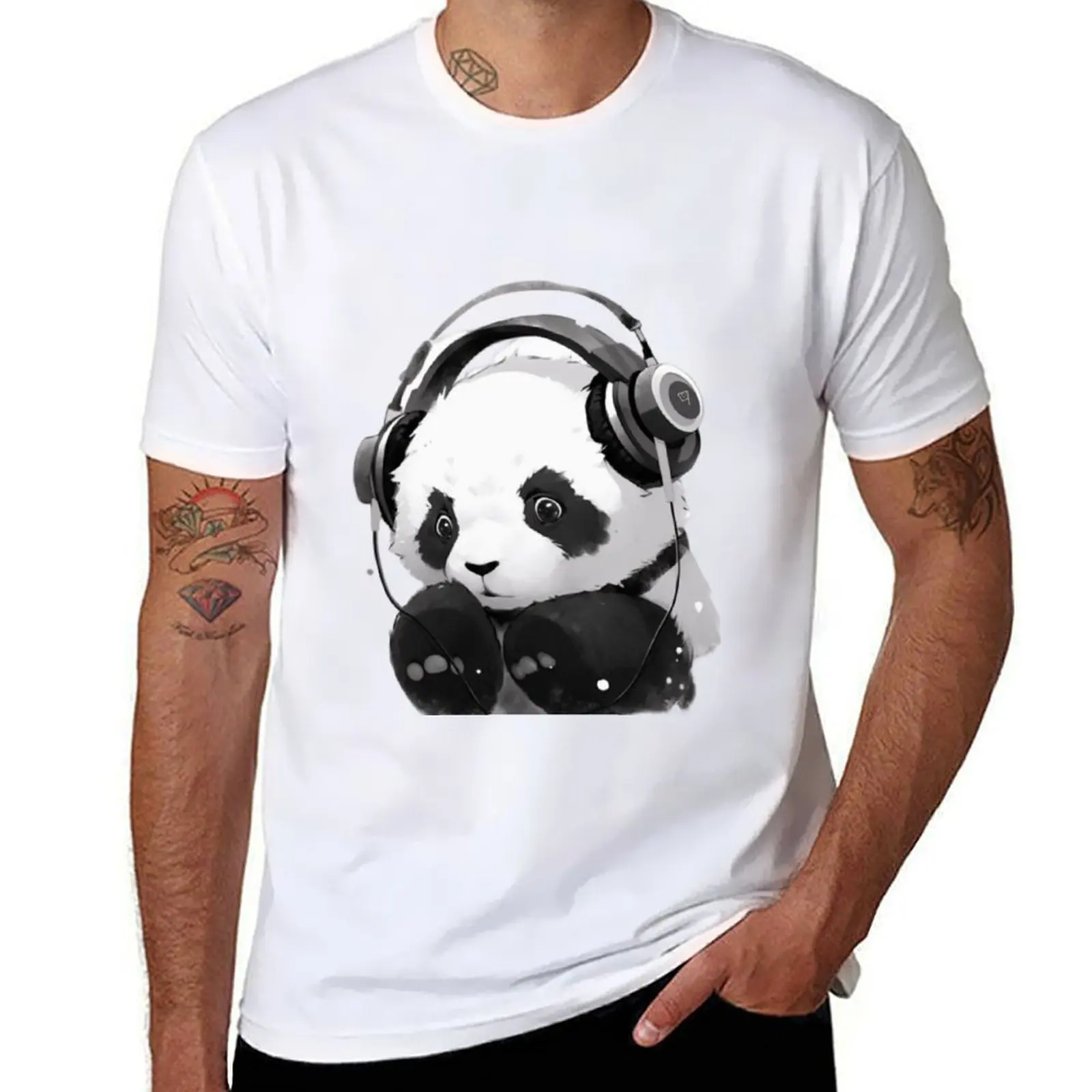 

T-Shirt t funny cotton man t headphones-2 cotton Panda shirts man man 100% shirts with shirt t