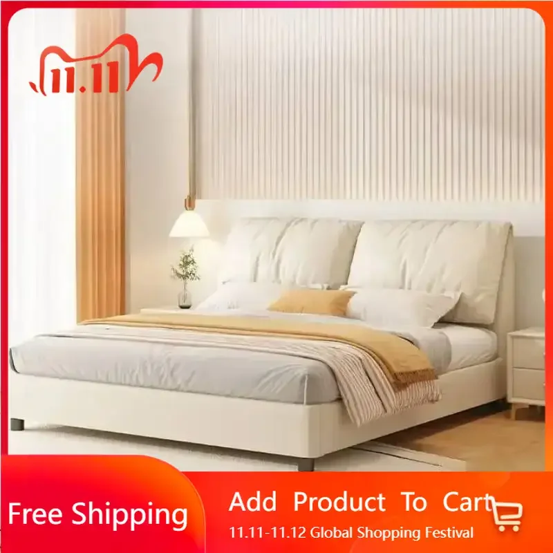 

Postmodern Frame Double Bed Bedroom Beige Designer Wooden Bedgeraamte Double Bed Full Size Sun Beliche Postmodern Furniture