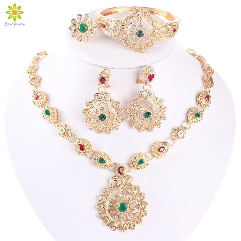 African Wedding Jewelry Sets High Quality Gold Color Crystal Rhinstones Bridal Costume Jewelry Sets