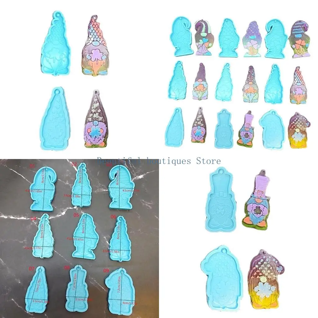 

U4LF Gnome Resin Mold Clover Keychain Mold Silicone Keychain Pendants Molds DIY Epoxy Casting Mold Handmade Craft Supply