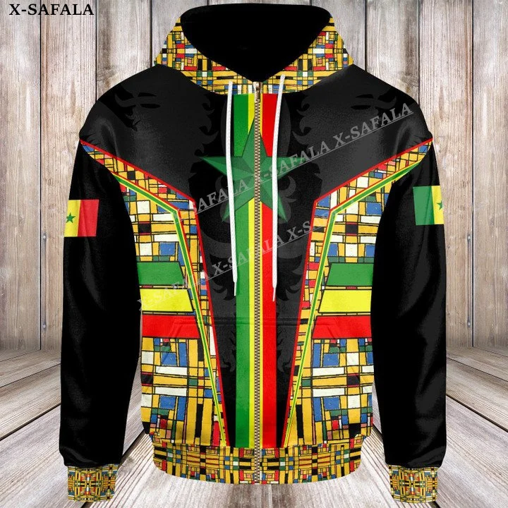 Miłość Senegal z herb Country 3D Print bluza z kapturem na zamek mężczyzna kobieta sweter bluza z kapturem Jersey dresy Casual-9