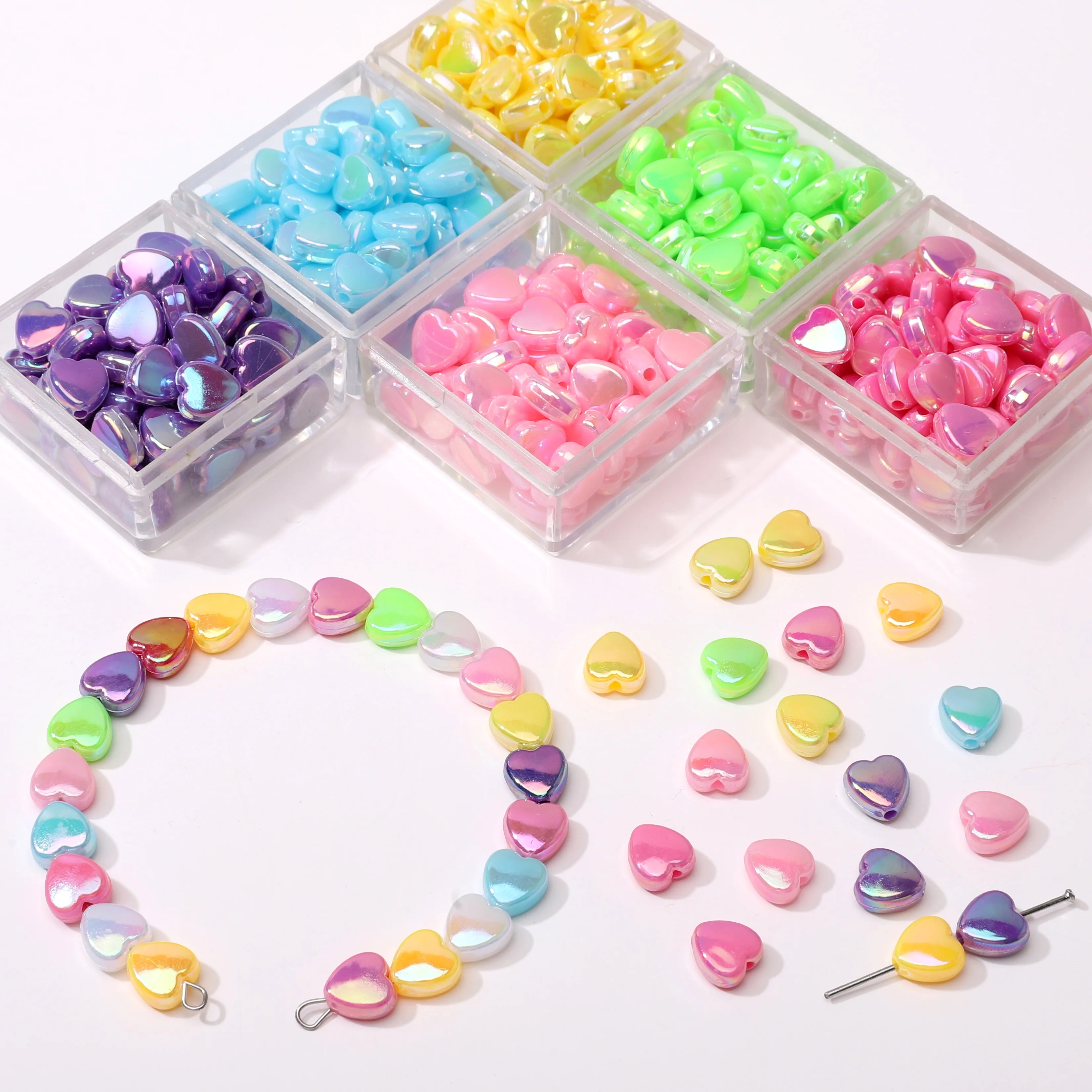 20g/bag 8x9mm Aperture1.5mm Dreamy Sweet Acrylic Colorful Heart Scattered Beads DIY Bracelet Necklaces Jewelry Decoration Crafts