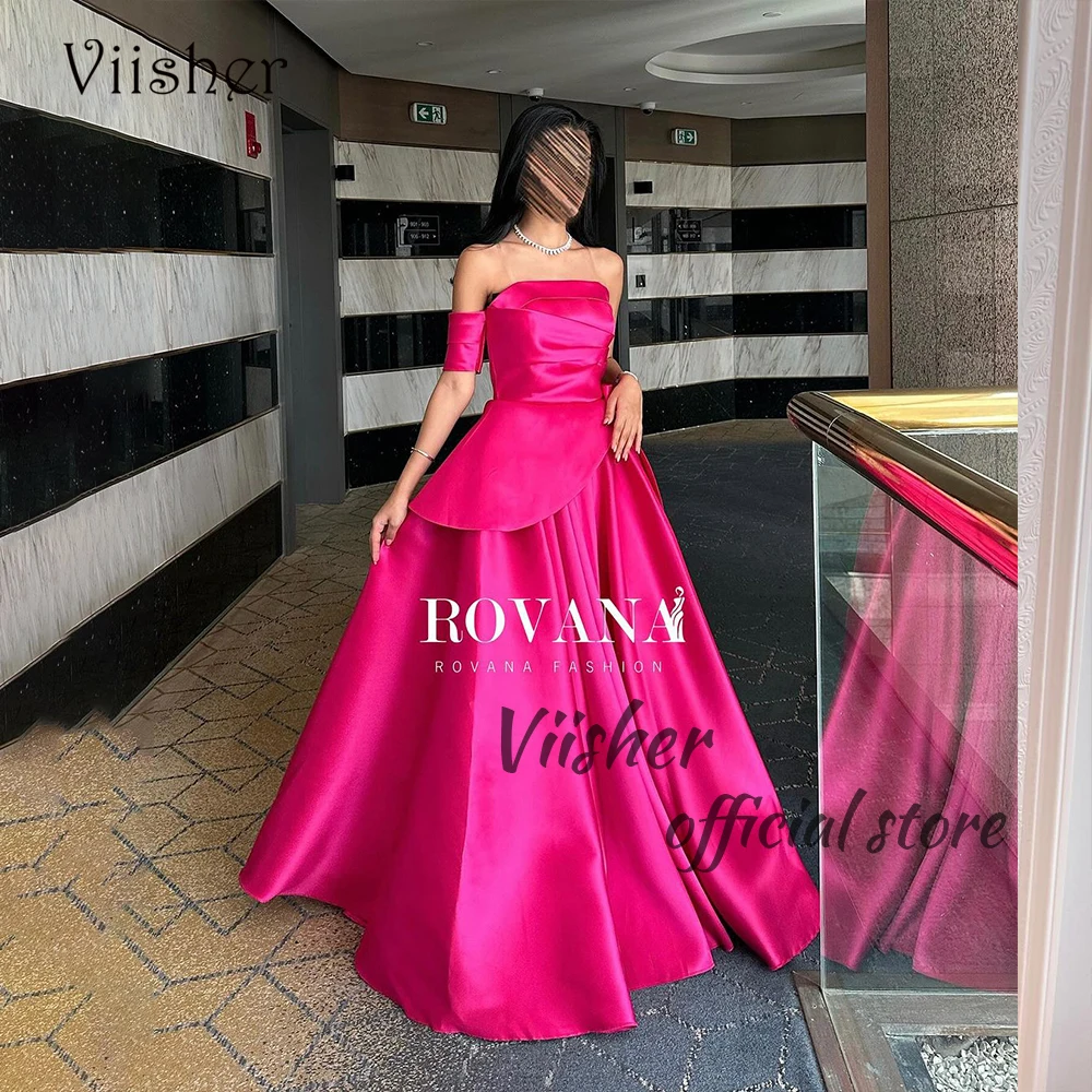 

Hot Pink Satin Evening Dresses One Shoulder Strapless A Line Prom Party Dress with Train Long Arabian Dubai Formal Gowns