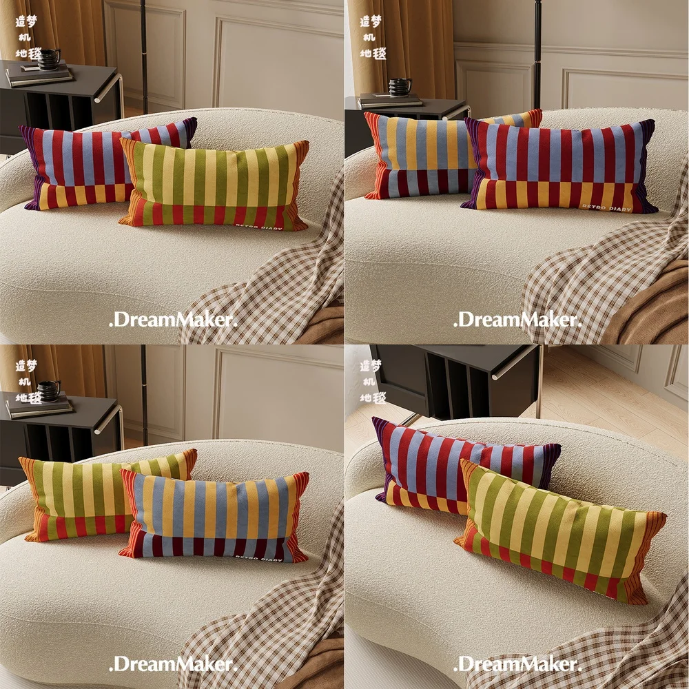 Bauhaus Style Striped Pet Bed Pillow for Dogs Cats Long Rectangular Bolster Cushion for Sofa Couch Bed Rest Nap Support
