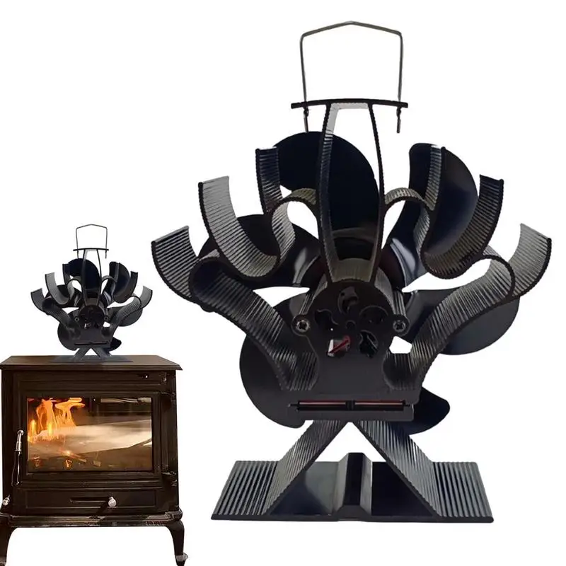 

Black Fireplace 6 Blades Heat Powered Stove Fan komin Log Wood Burner Eco Friendly Quiet Fan Home Efficient Heat Distribution