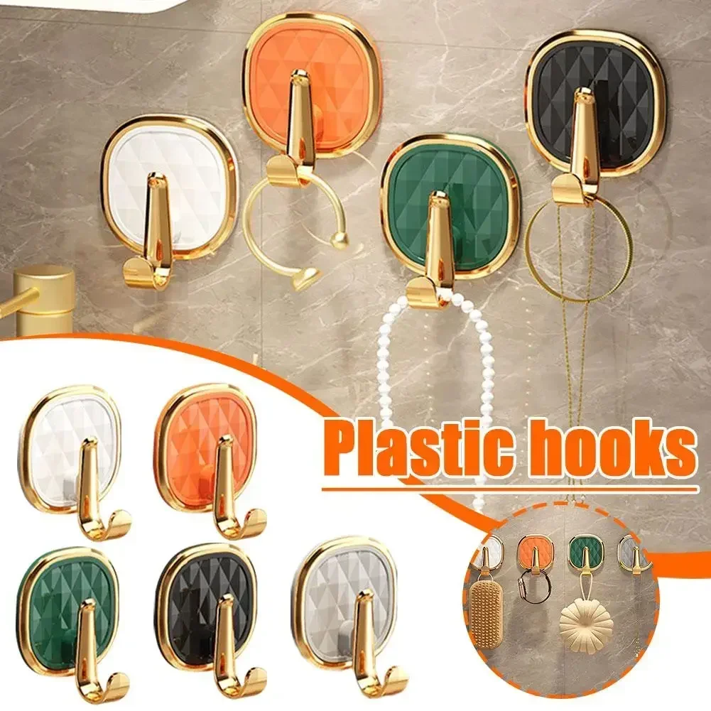 

5 colors Portable Punch-Free Wall Hooks Strong Sticky Coat Hanger Rack Clothes Towel Bag Key Kitchen Door Organizer Easy Install