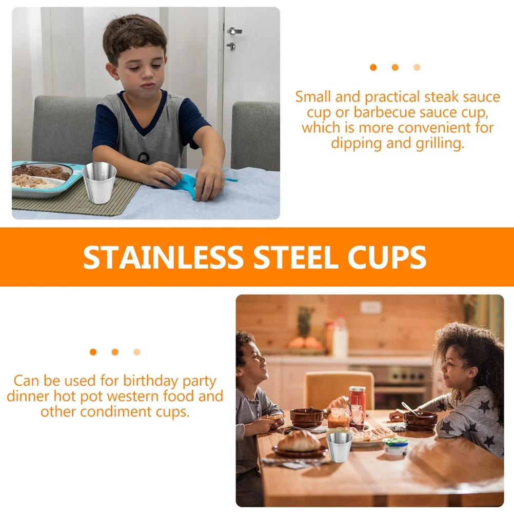 

5pcs Stainless Steel Sauce Cup 60Ml Round Dipping Dish For Sushi Bbq Gravy Cream Individual Condiment Container Multi-Use