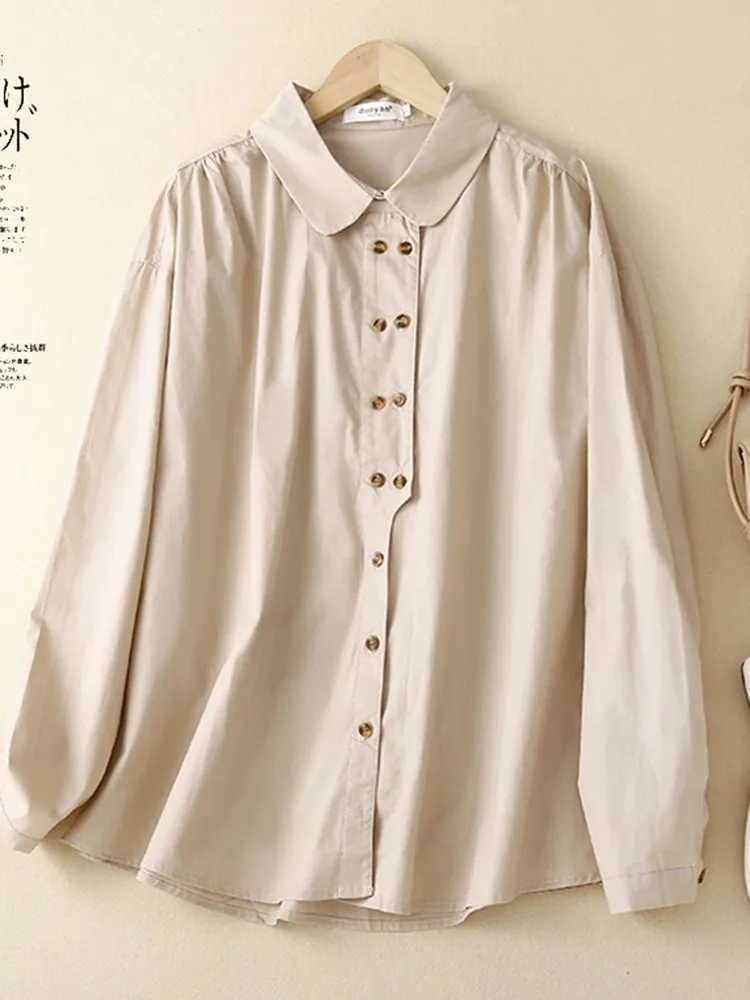 Women Long Sleeve Shirts New Arrival 2023 Spring Korean Style Solid Color All-match Loose Female Cotton Tops Shirt B2257