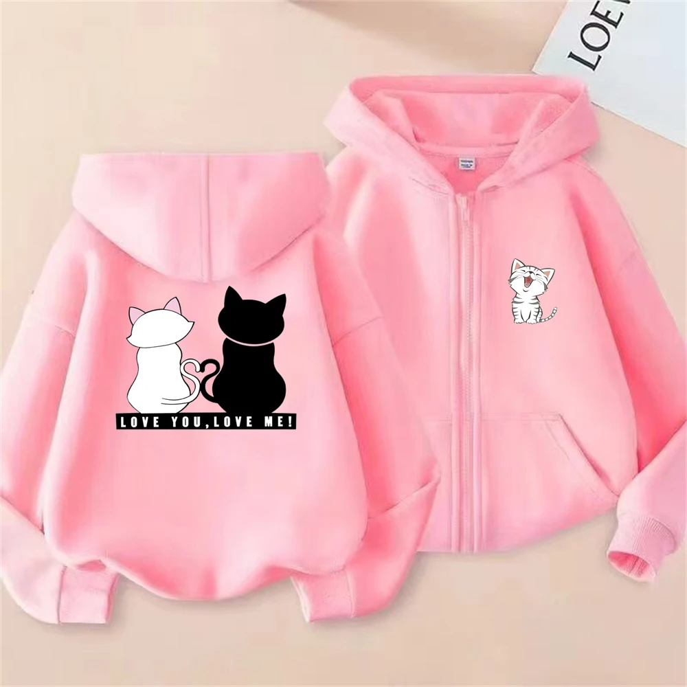 

Love you love me Cute cat Children Zipper style Hoodies Tops Boys Coat Girls Age 3-12 Leisure Kids autumn Sweatshirts