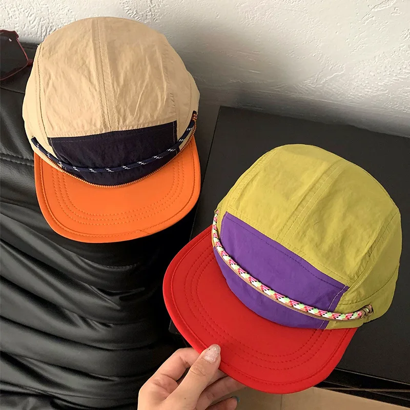 Japanese Workwear Color Spliced 5-Panel Baseball Cap Unisex Summer Thin Breathable Soft Top Sun Peaked Hat