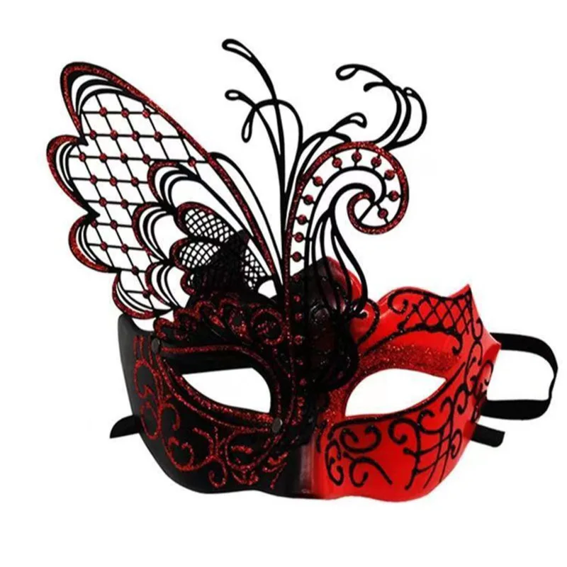 Carnival Halloween Festival Butterfly Sparkling Pink Venice Ball Princess Metal Diamond  Makeup Ball Mask Stage Party Props