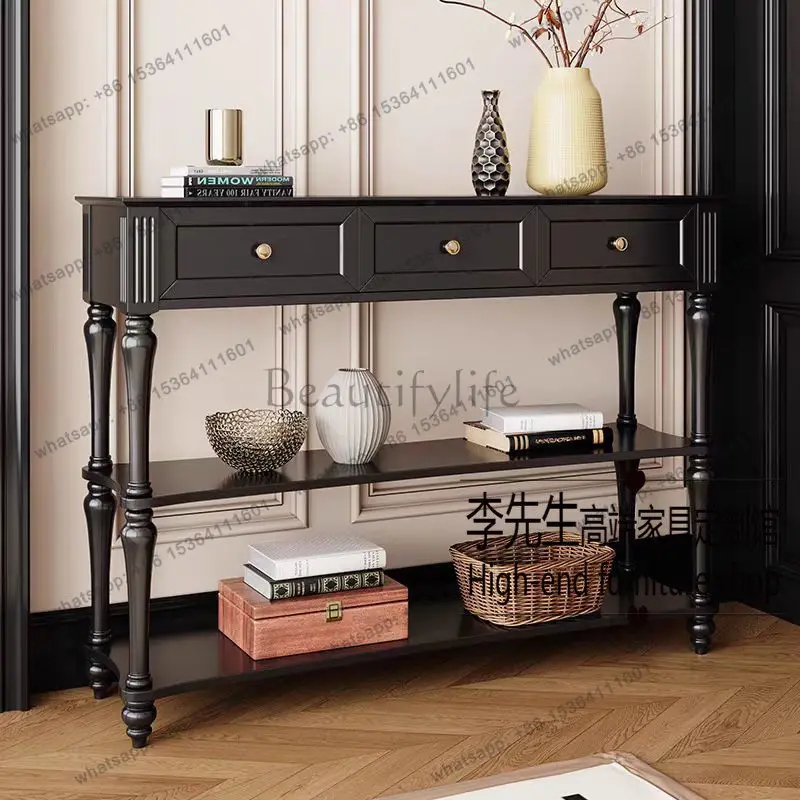 yj57 French solid wood console American vintage entrance console entrance hall partition storage cabinet