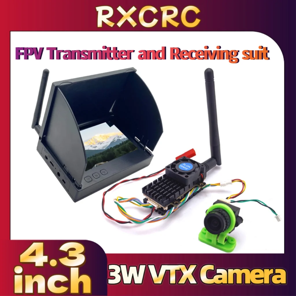 

RXCRC 5.8G 3W Video VTX transmitter with a 1200TVL 2.5mm lens Camera and FPV 4.3inch display screen.for RC FPV Fixed-wing Drones