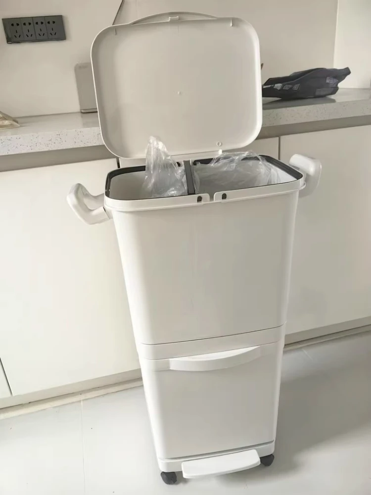 Garbage Classification Large Household Trash Bin Large Capacity Double Layer with Cover Foot Kitchen Special Dry Wet Separation