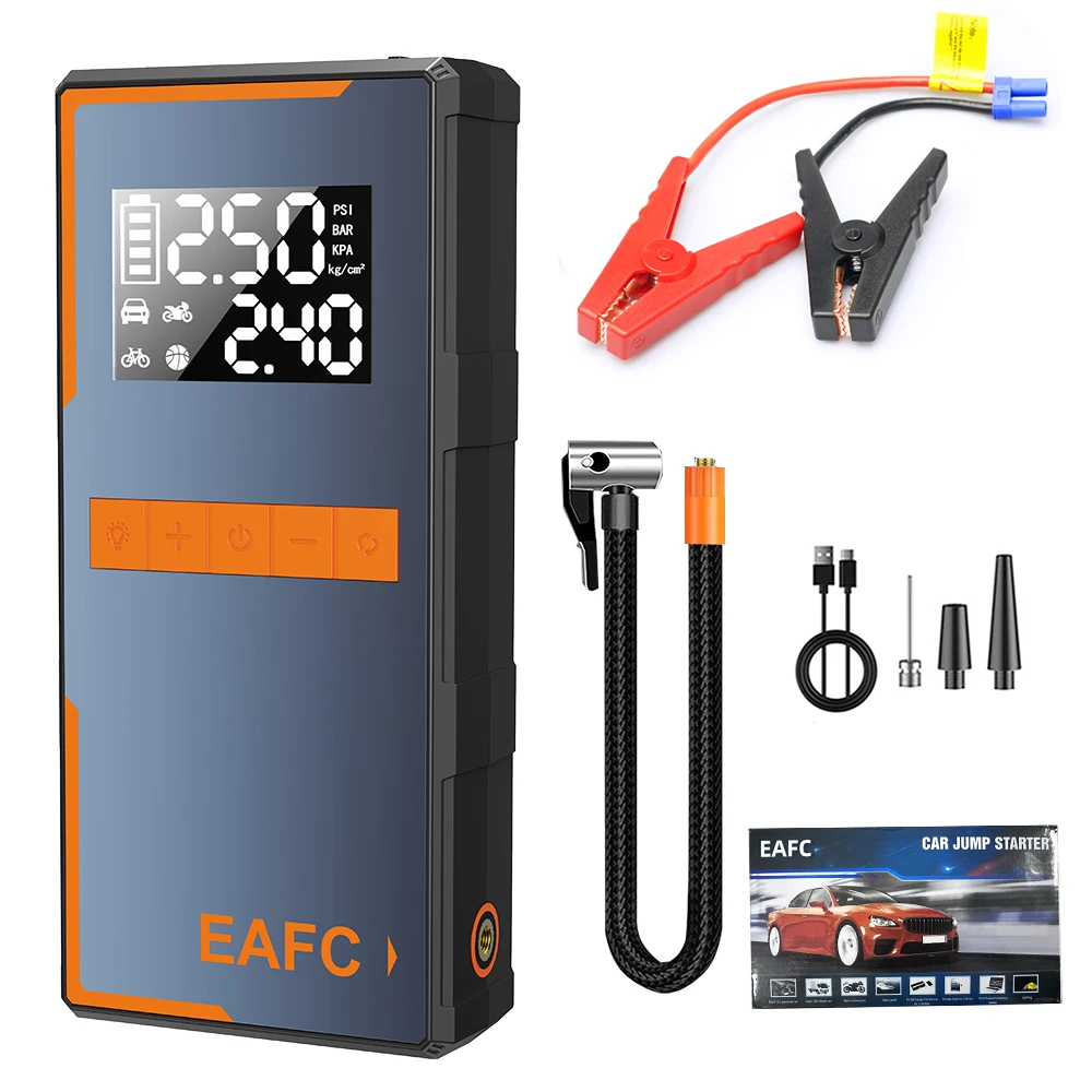 EAFC 4-in-1 Auto-Notfall-Starthilfe 1200A Spitzenstrom 150PSI Luftpumpe Reifenfüller Powerbank Booster Multifunktionswerkzeug