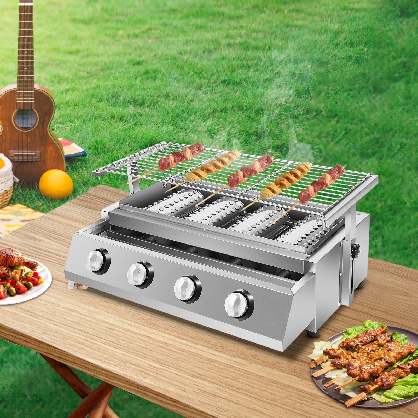 

4 Burner Gas Griddle LPG Propane BBQ Grill 22 Inch Infrared Ceramic Portable Camping Stove for Outdoor Cooking Camping Picnic