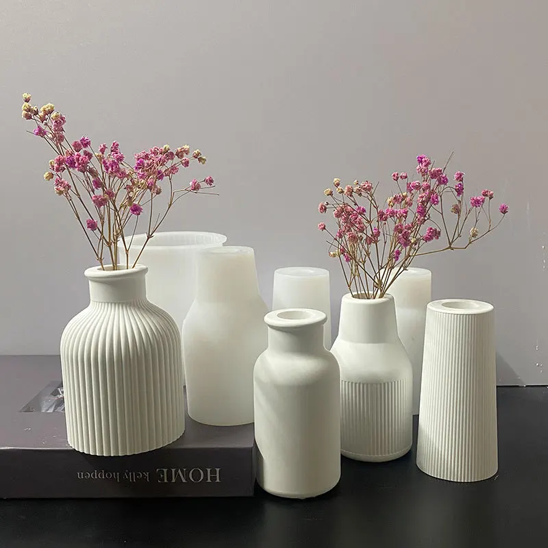 

Round Striped Vase Silicone Mold DIY Vase Ornaments Cylindrical Three-dimensional Flower Arrangement Vase Drip Rubber Mould