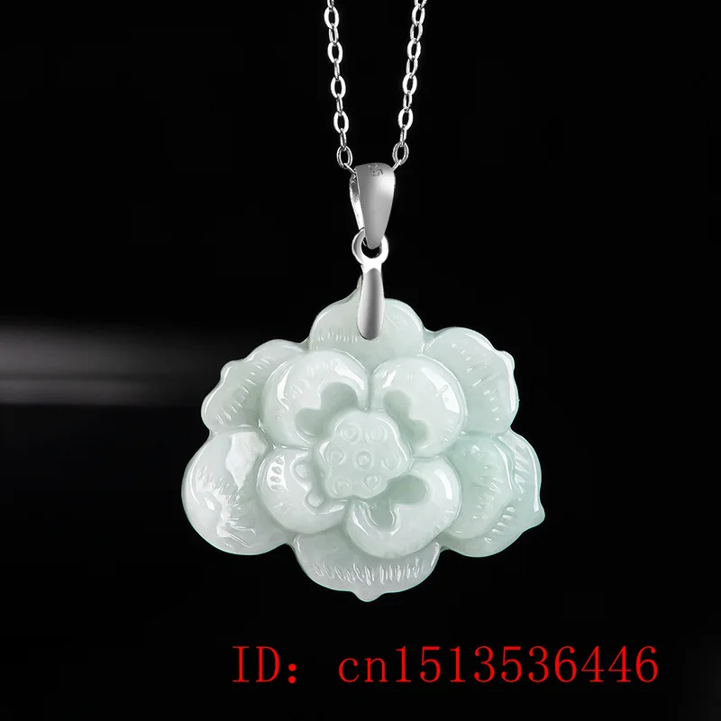 Burmese Jadeite Lotus Flower Pendant Necklace Gemstone Real Vintage Man Jewelry Blue Flower Talismans Natural Carved Men Charms