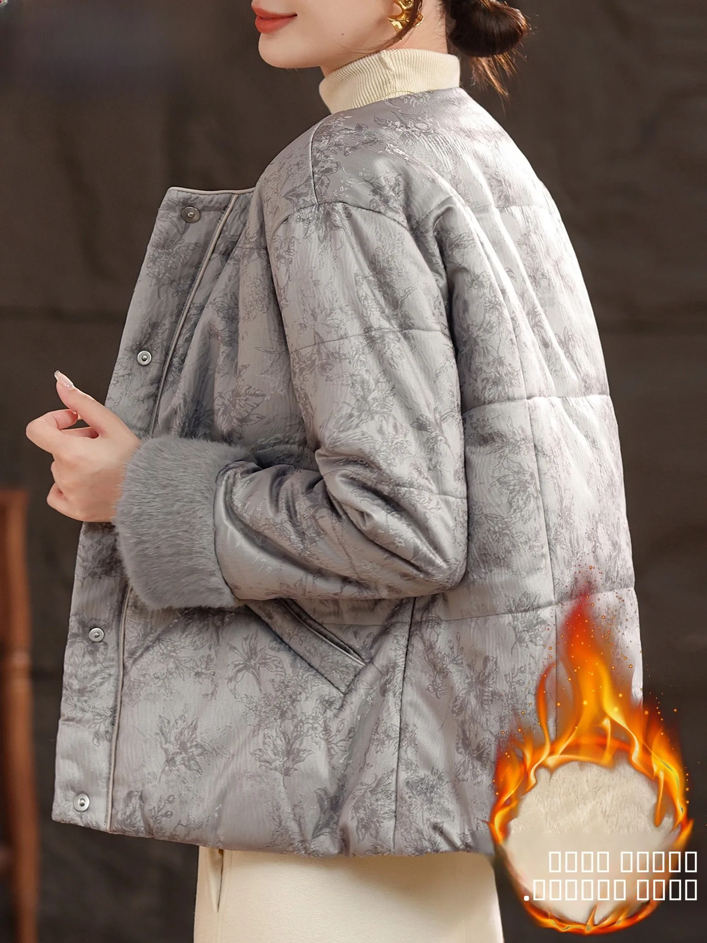 

Утепленная хлопковая куртка для женщин на осень-зиму, теплая повседневная модель с флисовой подкладкой, свободного кроя, с круглым вырезом горловины