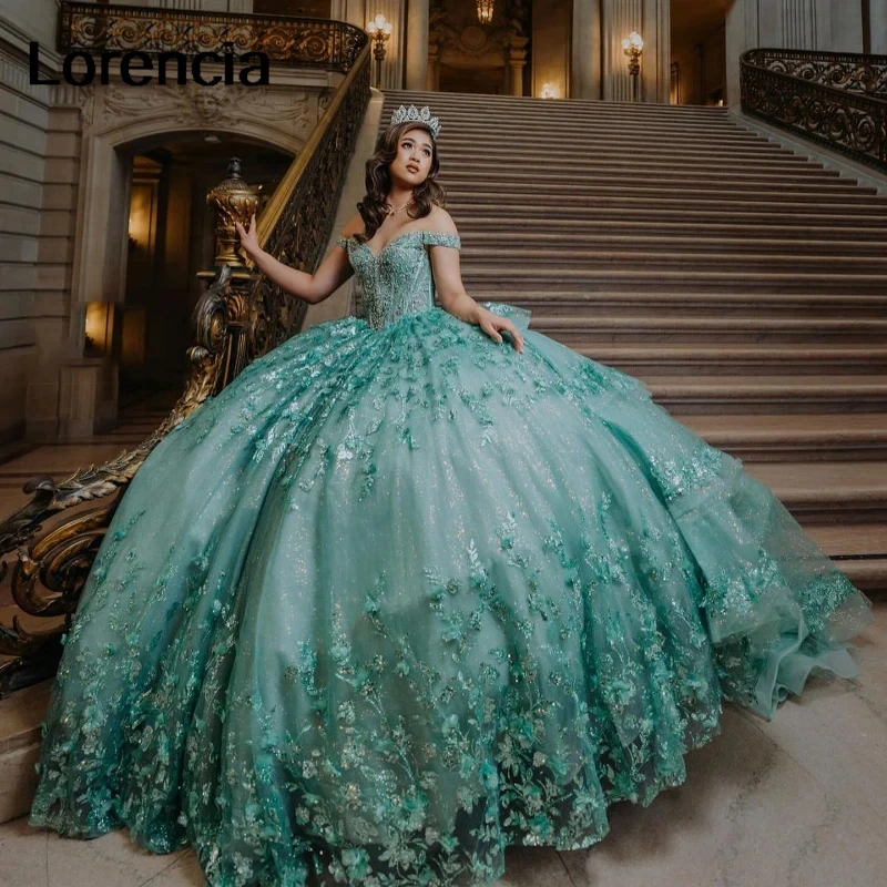 

Customized Sage Quinceanera Dress Ball Gown 3D Flower Applique Beaded Mexico Bow Corset Sweet 16 Vestidos De 15 Años YQD810