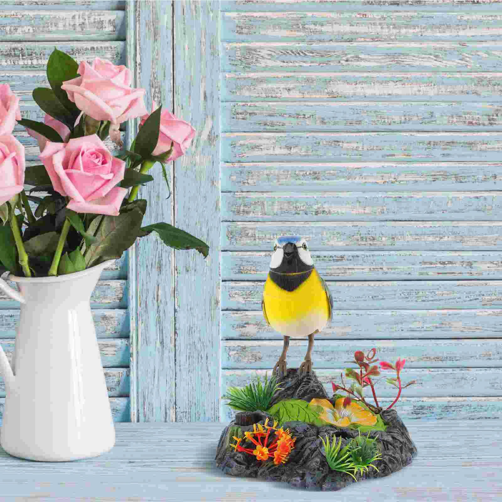 Electric Bird Voice Decor Small Artificial Singing Cage Ornament Statue Imitation