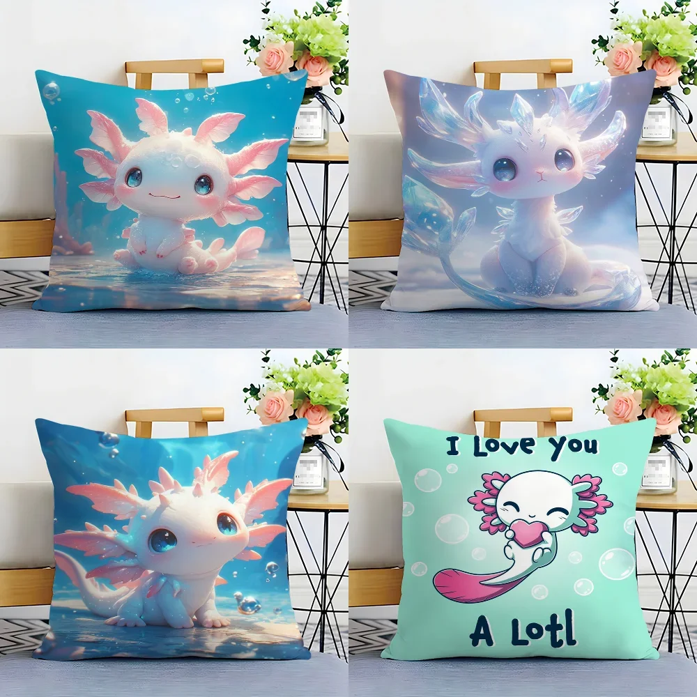 Cartoon Cute Axolotl Pillow Case Plush Fabric Soft  Pillowcase Double Sided Print Cushion Cover Household Gifts