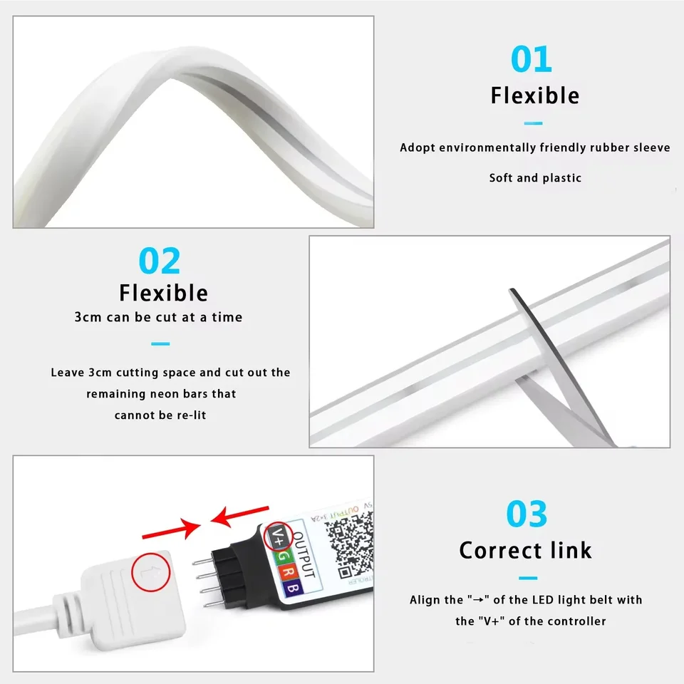 RGB Neon LED Strip 1/2/3/5M IP65 Waterproof DIY USB Neon Strip Tuya App Remote Control Flexible Ribbon for Home Decor Lighting, image 5